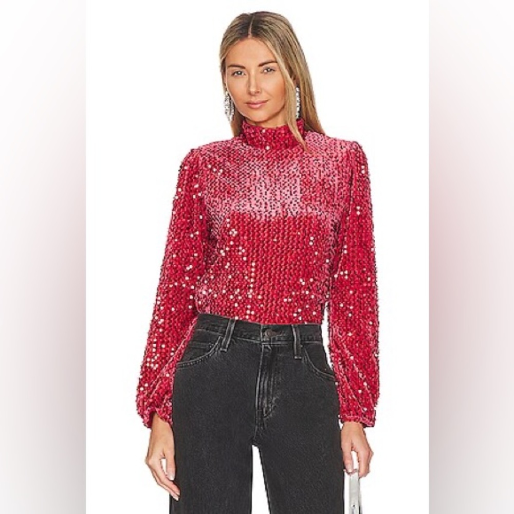 Sanctuary All Nighter Mock Neck Shirt in Rouge NWT SM
